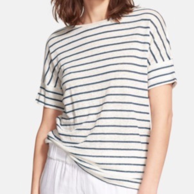 Vince Cream And Gray Short Sleeve Tee